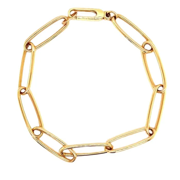 women's multicolored bracelet -Antonio Papini 7.5" Narrow Elongaged Link Bracelet in 18K Yellow Gold