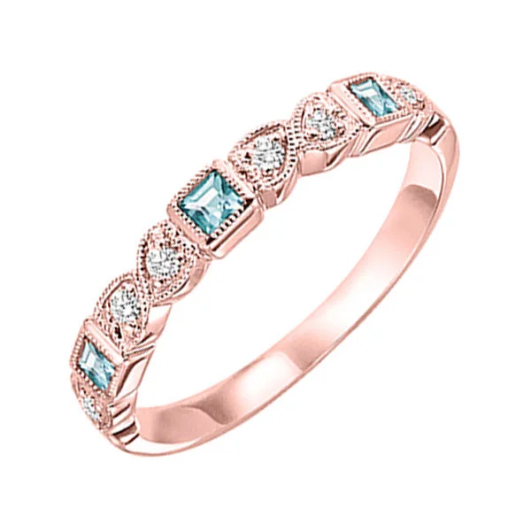 three-stone engagement rings -14KT ROSE GOLD DIAMOND (1/12CTW) & BLUE TOPAZ (1/6 CTW) RING