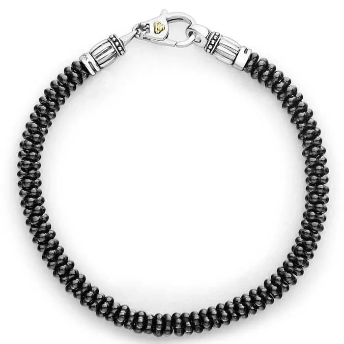 women's silver-plated bracelet -LAGOS 7.75" 5mm Black Caviar Beaded Bracelet in Sterling Silver Size 7