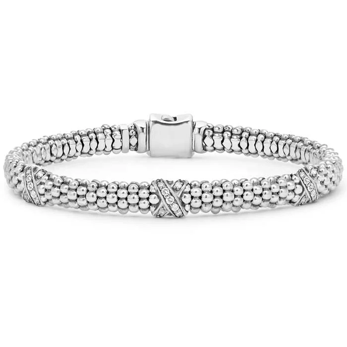 women's layered bracelet -LAGOS Diamond Caviar Lux Triple X Bracelet in Sterling Silver