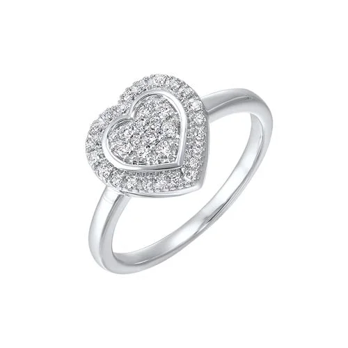 diamond engagement rings -Diamond Halo Heart Cluster Promise Ring In Sterling Silver (1/5ctw)