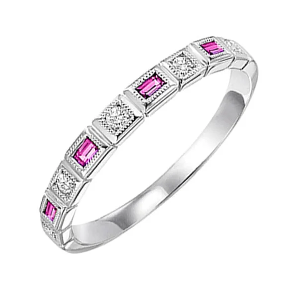 stacked engagement rings -10KT WHITE GOLD DIAMOND (1/12CTW) & PINK SAPPHIRE (1/8 CTW) RING