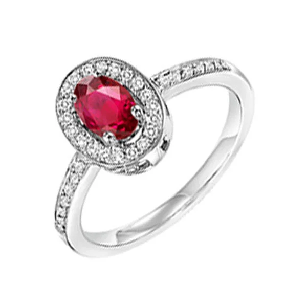 round diamond engagement rings -14KT WHITE GOLD DIAMOND (1/5CTW) & RUBY (5/8 CTW) RING