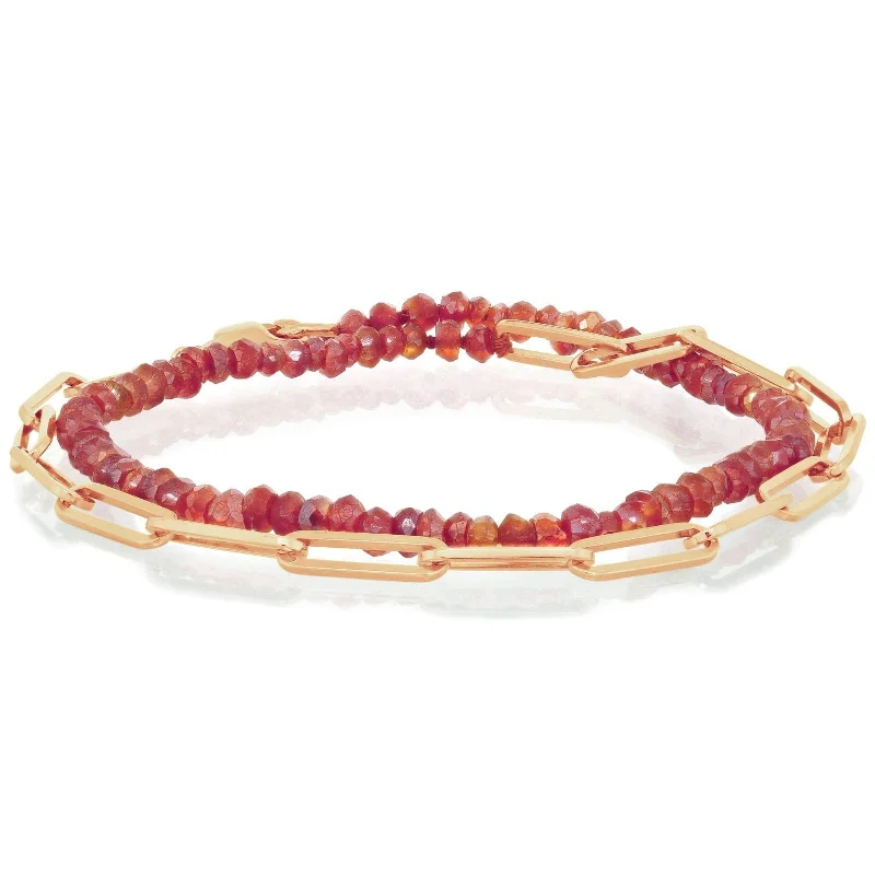 women's leaf bracelet -Carnelian &  Paperclip Double Wrap Bracelet