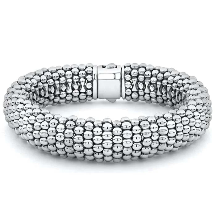 women's diamond bangle -Lagos 15MM Caviar Bracelet in S/S - Double pushbutton clasp, Sz M (7)