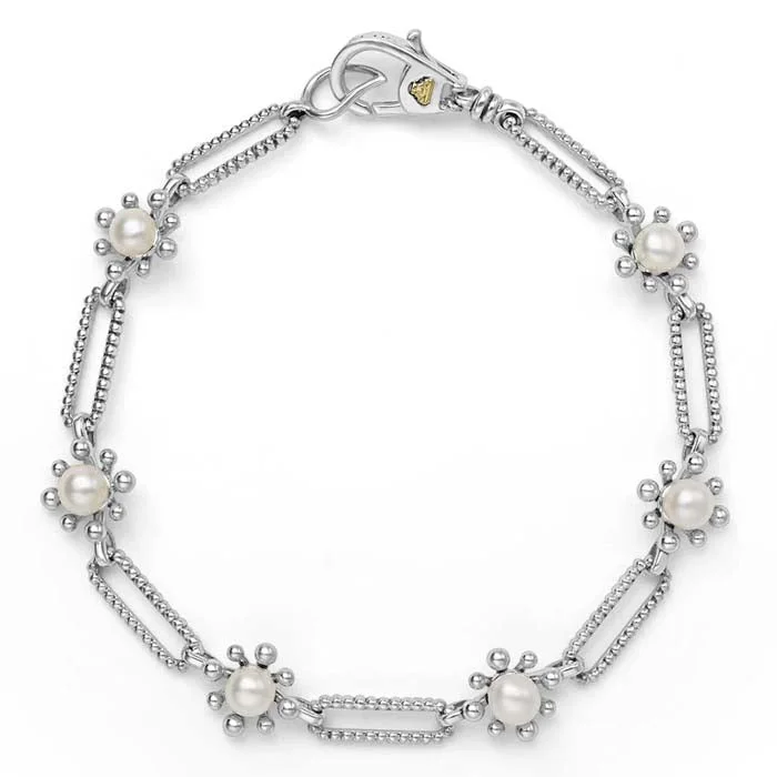 women's chic bracelet -LAGOS Luna Fleur Pearl Link Bracelet in Sterling Silver