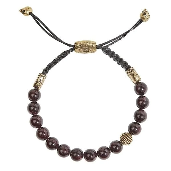 women's zodiac bracelet -JOHN VARVATOS Red Garnet & Brass Adjustable Beaded Bracelet