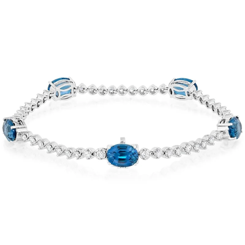 women's vintage bracelet -Oval Cut Blue Topaz & Diamond Bracelet