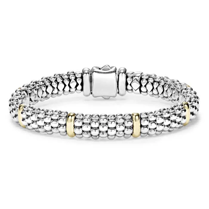 women's colorful bracelet -LAGOS 9MM Caviar Beaded Bracelet in Sterling Silver and 18K Yellow Gold - Size Medium (7)