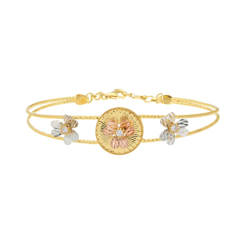 women's heart-shaped bracelet -22K Multi-Tone Gold Floral Bangle Bracelet (8.8 grams)