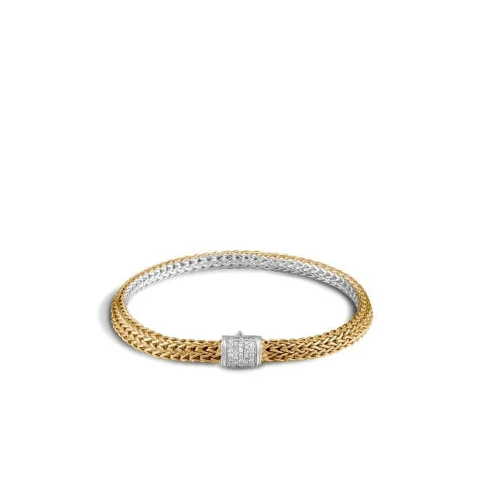 women's star bracelet -John Hardy Classic Chain Gold & Silver Diamond Pave' (0.14ct) Extra-Small Reversible Bracelet 5mm