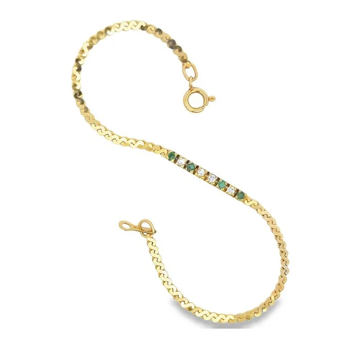 women's gemstone bracelet -Estate Emerald and Diamond Bracelet in 14K Yellow Gold