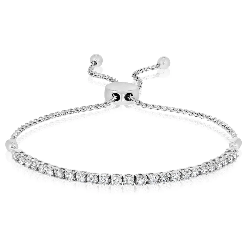 women's silver-plated bracelet -1 Carat Diamond Adjustable Tennis Bolo Bracelet