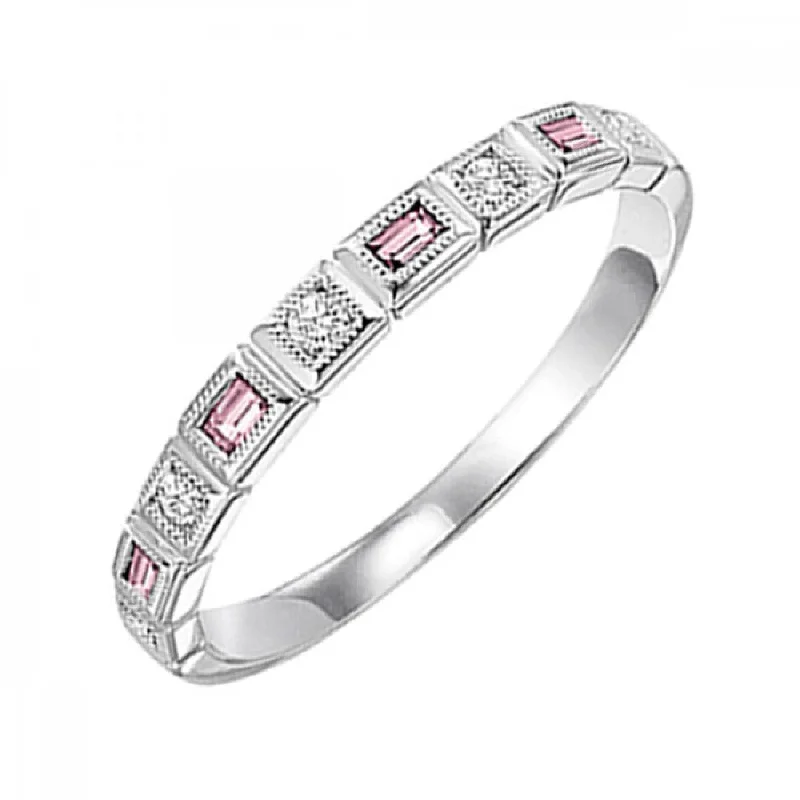 10KT Gold Baguette Stackable Ring- Pink Tourmaline (October)