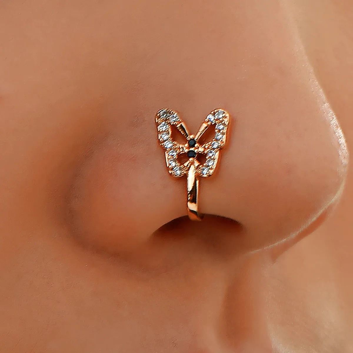 cushion halo engagement rings -U-shaped Diamond-studded Butterfly Copper Nose Clip Wholesale Gooddiy