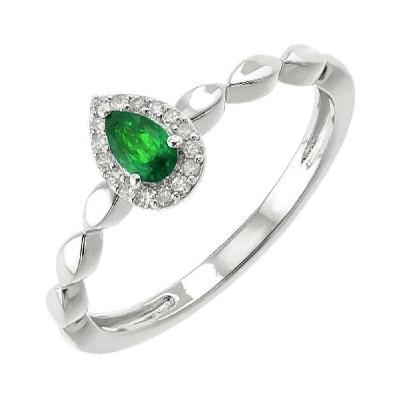 cushion cut diamond engagement rings -10KT WHITE GOLD DIAMOND (1/20CTW) & EMERALD (1/4 CTW) RING