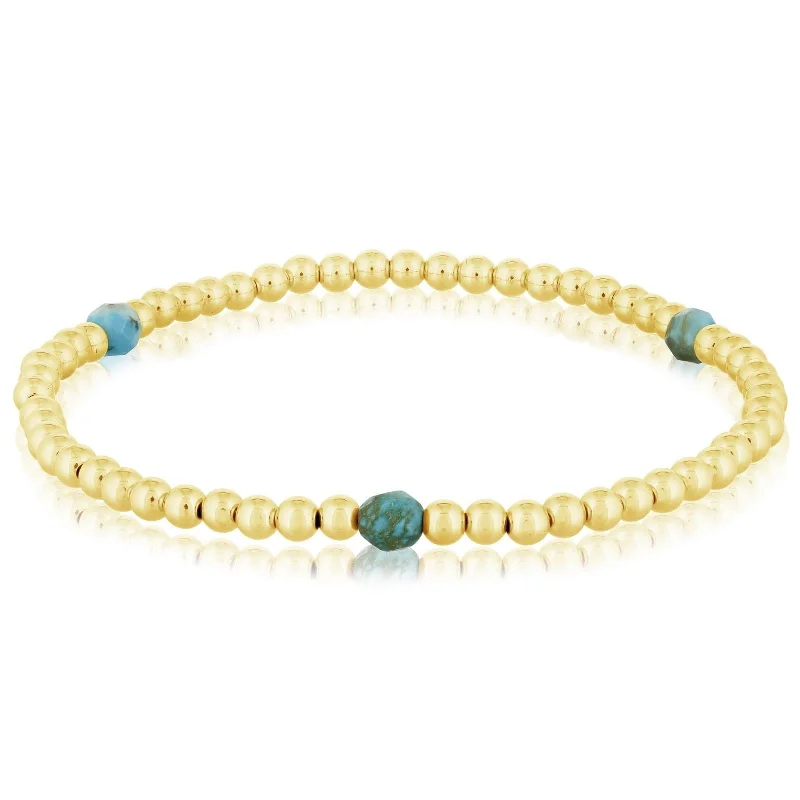 women's stretch bangles -3mm Gold Filled & Turquoise Beaded Bracelet