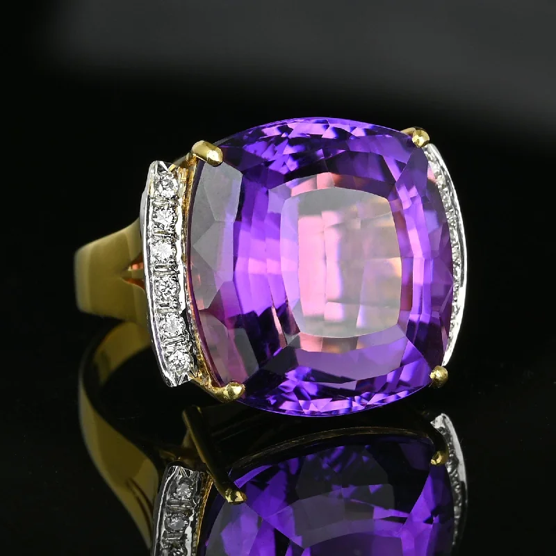 platinum engagement rings -Vintage 14K Gold Amethyst Diamond Cocktail Ring, 25ct Amethyst