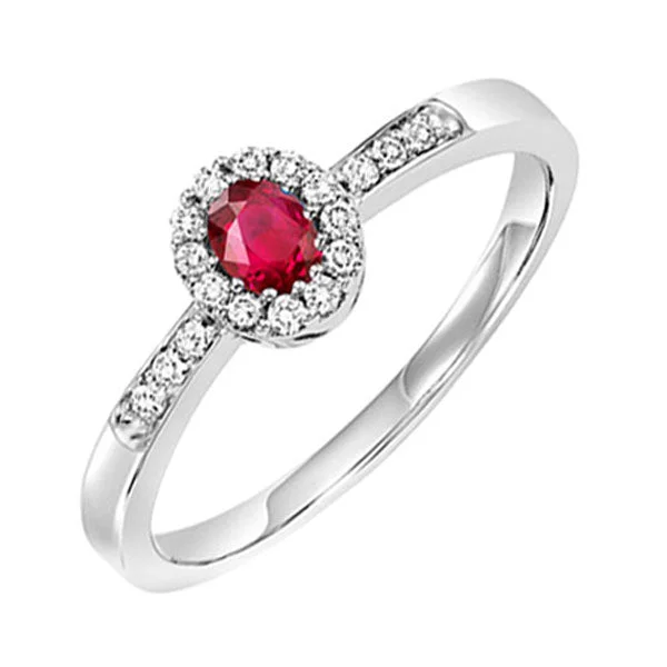 halo emerald engagement rings -14KT WHITE GOLD DIAMOND (1/6CTW) & RUBY (1/5 CTW) RING