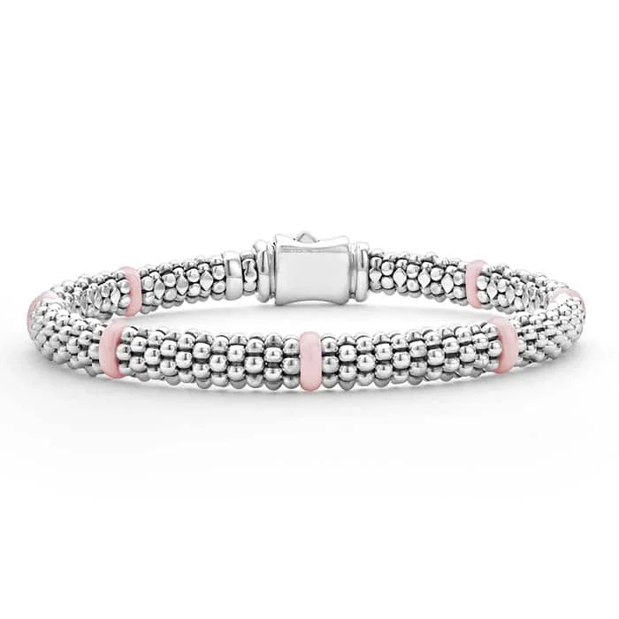 women's knot bracelet -LAGOS 7 Station Pink Ceramic Caviar Bracelet in Sterling Silver