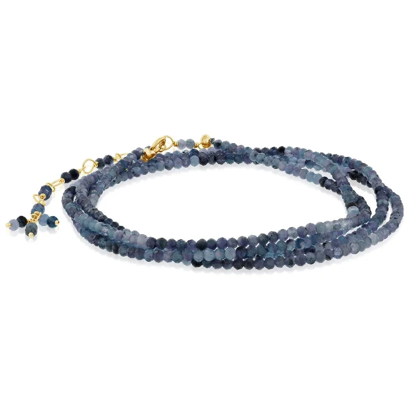 women's fashion bracelet -ANNE SPORTUN Opaque Blue Sapphire Beaded Wrap Bracelet