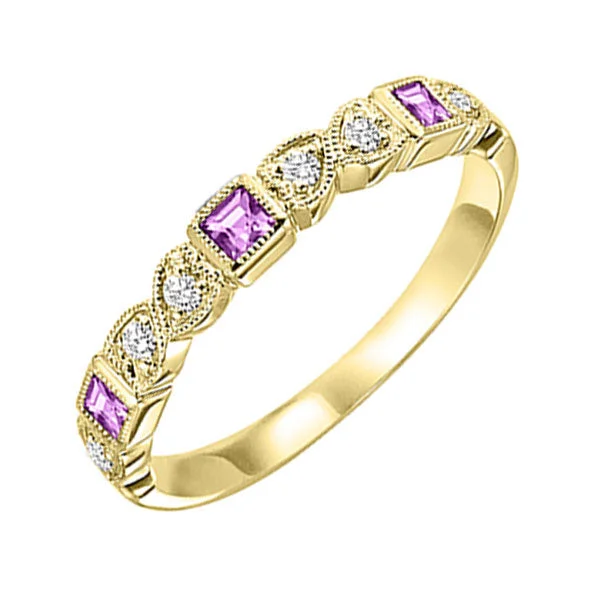 designer engagement rings -10KT YELLOW GOLD DIAMOND (1/12CTW) & PINK SAPPHIRE (1/8 CTW) RING