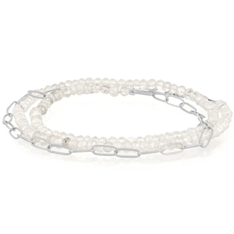 women's geometric bangle -White Chalcedony & Paper Clip Chain Triple Wrap Bracelet