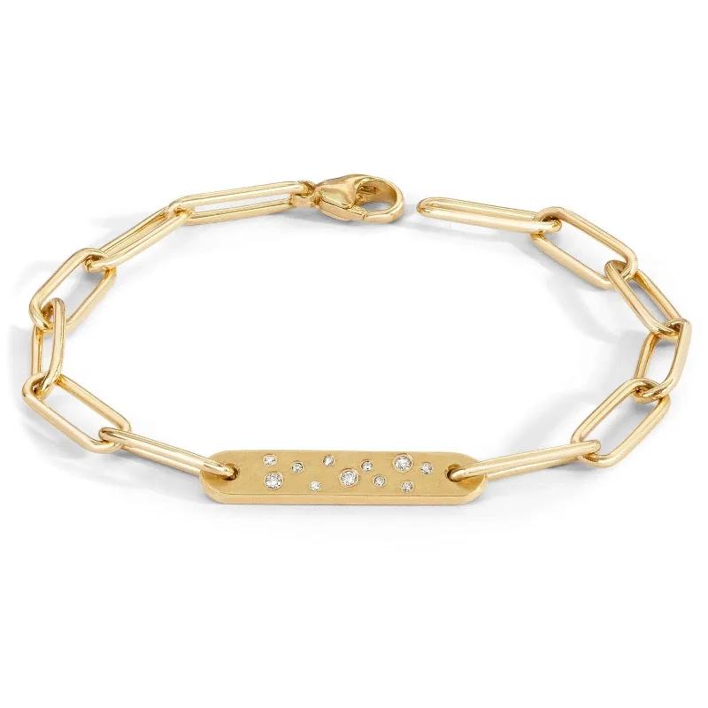 women's engraved bracelet -HEATHER B. MOORE 7" Gold Diamond Flat Bar Link Bracelet