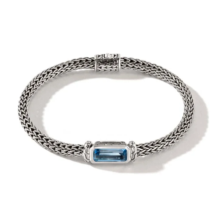 women's boho bracelet -John Hardy London Blue Topaz Classic Chain Station Bracelet in Sterling Silver