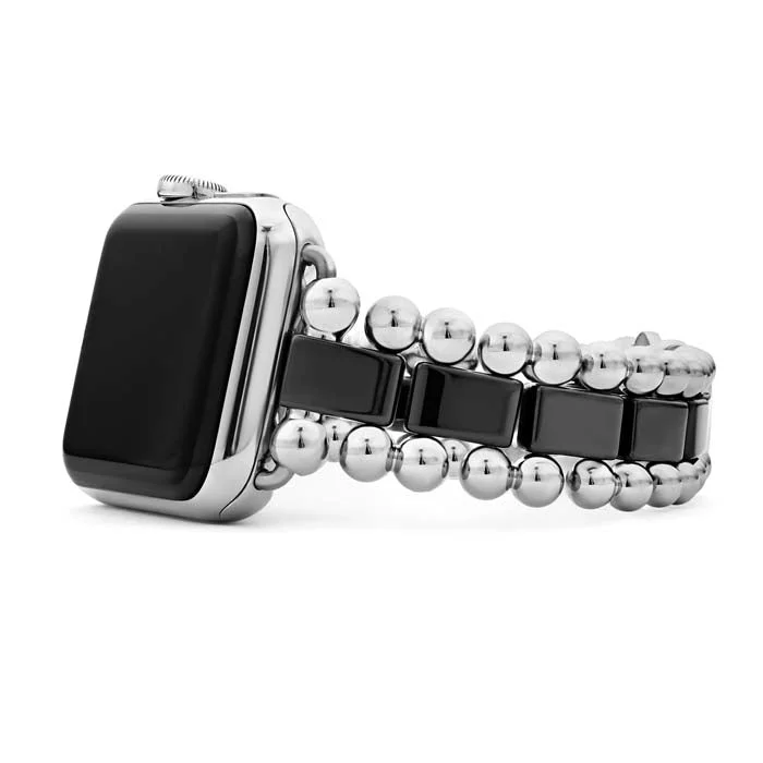 women's boho bracelet -LAGOS 38-45MM Smart Caviar Link Watch Bracelet in Black Ceramic and Stainless Steel