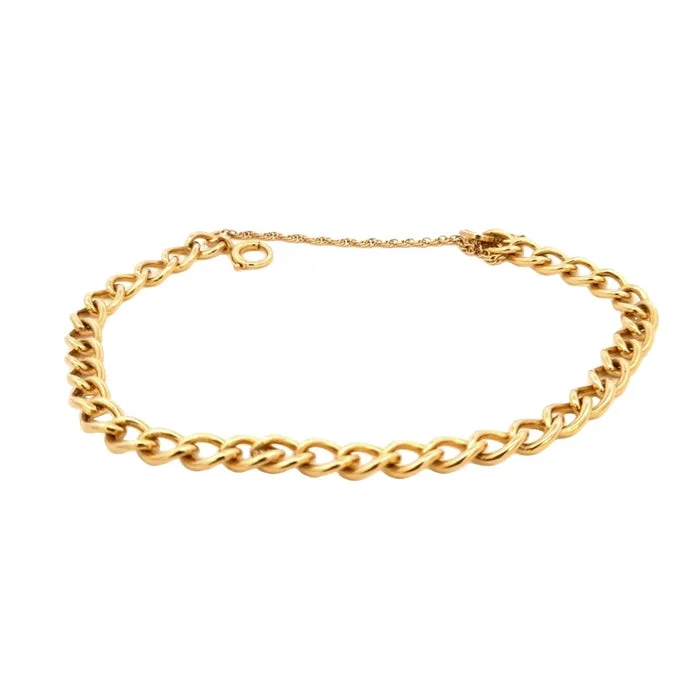 women's rose gold bracelet -Estate Curb Link Charm Bracelet in 14K Yellow Gold