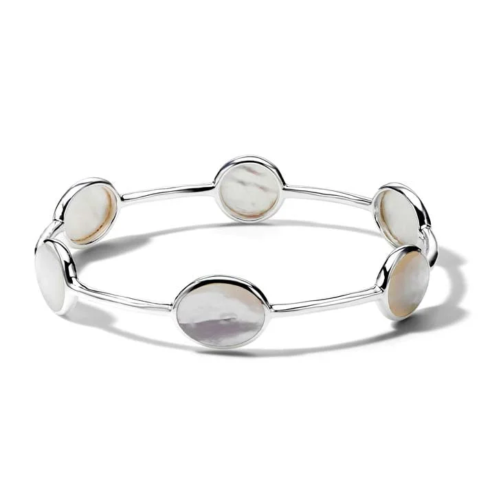 women's luxury diamond bangle -Ippolita Rock Candy Mother of Pearl 6-Stone Bangle Bracelet in Sterling Silver