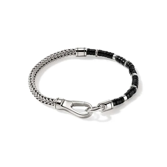 women's intricate bracelet -John Hardy 4MM Black Onyx Heishi Chain Bracelet in Sterling Silver