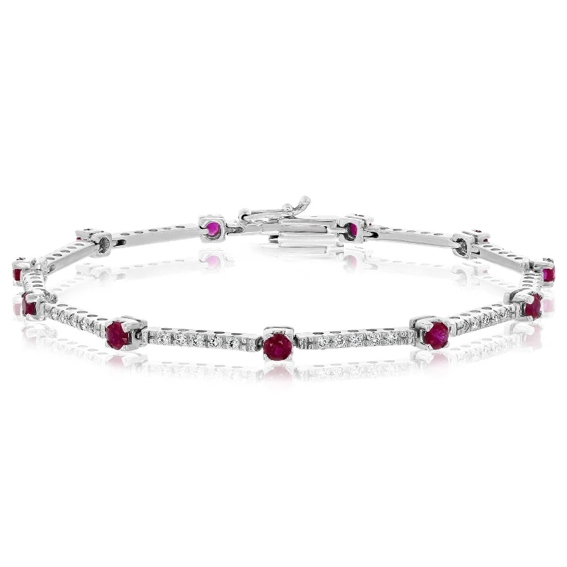 women's stretch bangles -Diamond & Ruby Station Bracelet