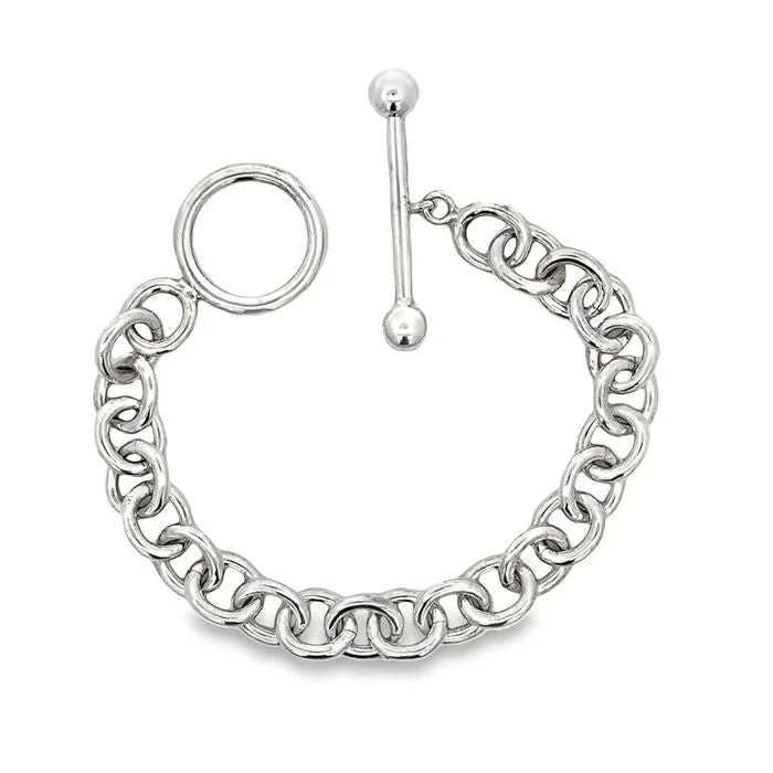 women's cuff bracelet -Estate Round Link Bracelet in Sterling Silver