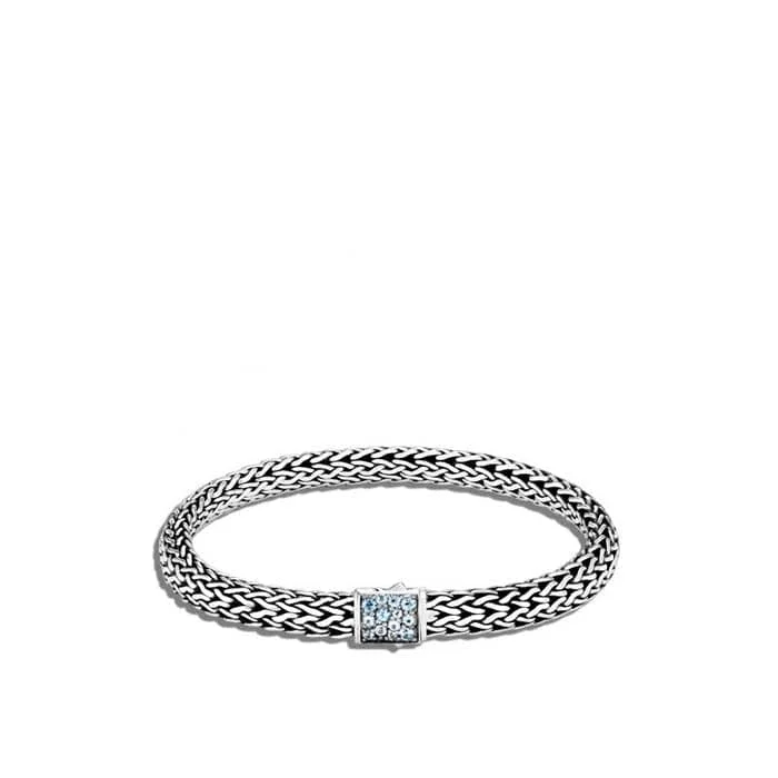 women's crystal bangles -John Hardy Classic Chain Collection Sterling Silver Reversible Swiss Blue Topaz and Black Sapphire Small Bracelet