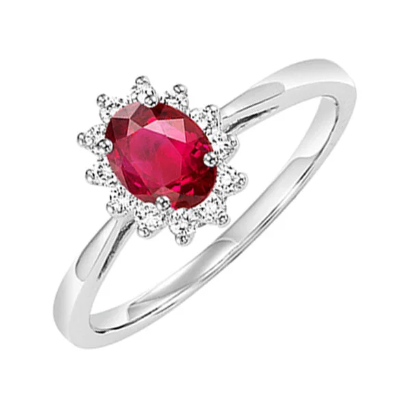 bridal diamond engagement rings -14KT WHITE GOLD DIAMOND (1/5CTW) & RUBY (1/2 CTW) RING