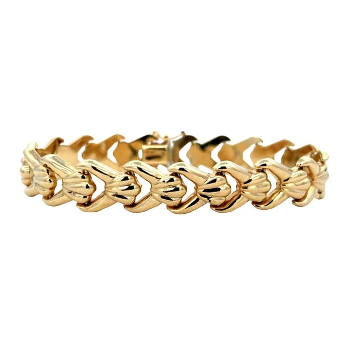 women's tribal bracelet -Estate 7" Large Hook Link Bracelet in 14K Yellow Gold