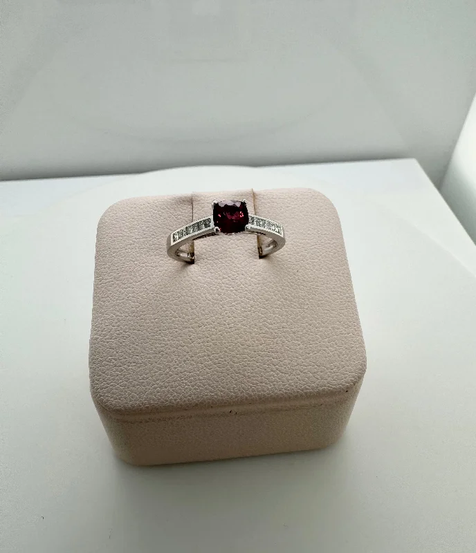 bridal engagement rings -Pink Tourmaline and Diamond Channel Band Ring