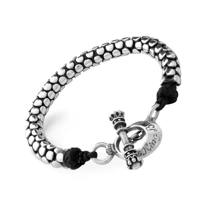 women's silver bracelet -King Baby Dot "Snake" Chain and leather Toggle Bracelet in Sterling Silver