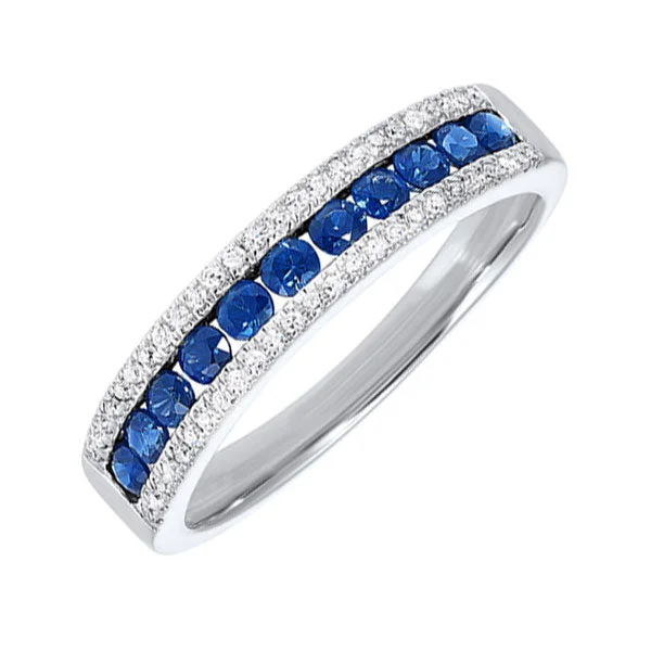 trendy engagement rings -14KT WHITE GOLD DIAMOND (1/8CTW) & SAPPHIRE (1/2 CTW) RING