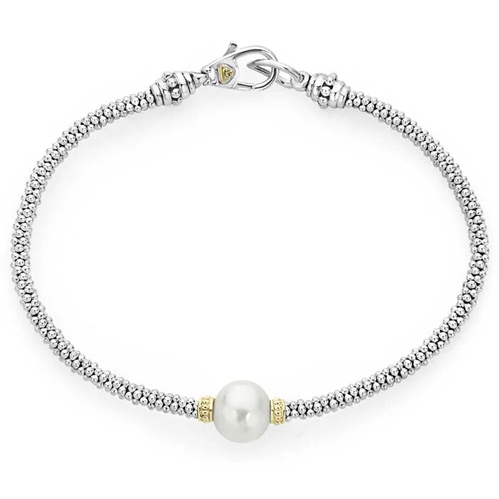 women's tribal bracelet -LAGOS 3mm Luna Cultured Pearl Caviar Bracelet in Sterling Silver and 18kt Yellow Gold Size M