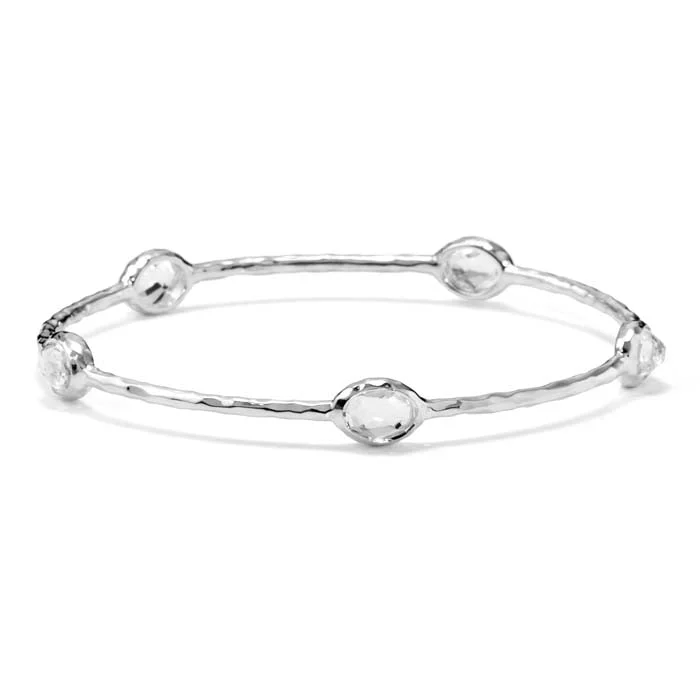 women's elegant bracelet -Ippolita Rock Candy Collection 5-Stone Clear Quartz Bangle Bracelet in Sterling Silver