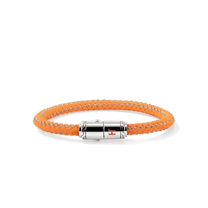 women's beaded bangles -John Hardy 6MM Orange Rubber and Stainless Steel Cord Bracelet with Sterling Silver Pusher Clasp