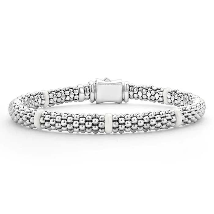 women's geometric bangle -LAGOS 7 Station White Ceramic Caviar Bracelet in Sterling Silver