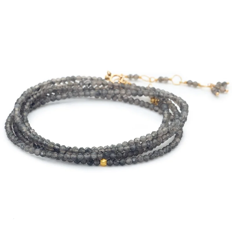 women's delicate bracelet -ANNE SPORTUN Slate Moonstone Beaded Wrap Bracelet