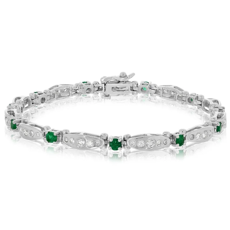 women's heart charm bracelet -Emerald & Flush Set Diamond Bracelet