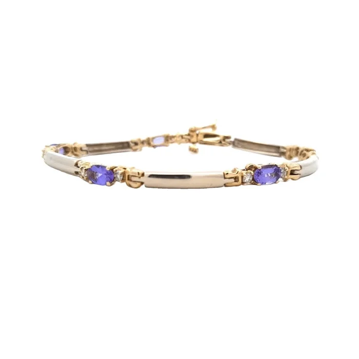 women's bold bangle -Estate Tanzanite and Diamond Bracelet in 14K White and Yellow Gold