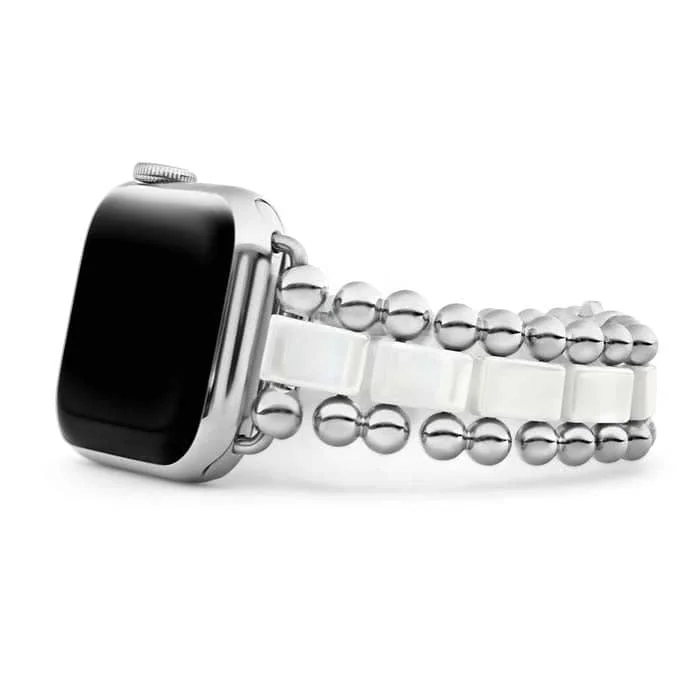 women's animal-inspired bracelet -LAGOS 38-45MM Smart Caviar Link Watch Bracelet in White Ceramic and Stainless Steel