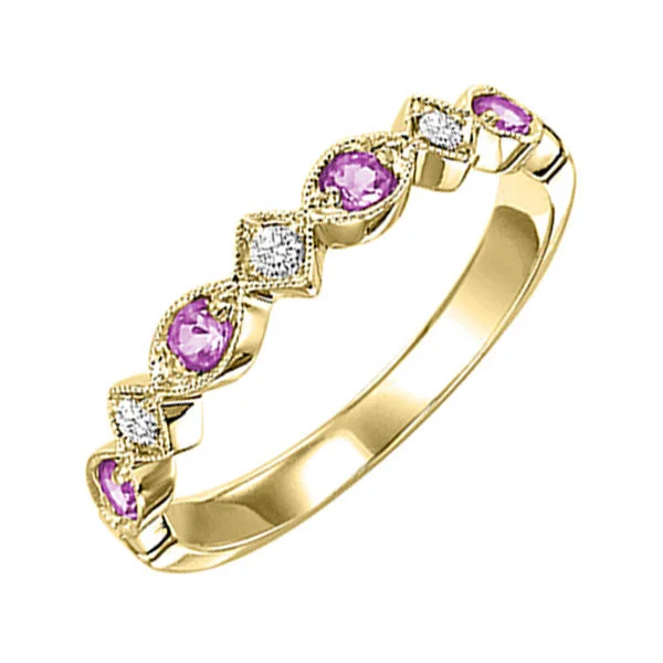 rose gold diamond engagement rings -14KT YELLOW GOLD DIAMOND (1/20CTW) & PINK SAPPHIRE (1/6 CTW) RING